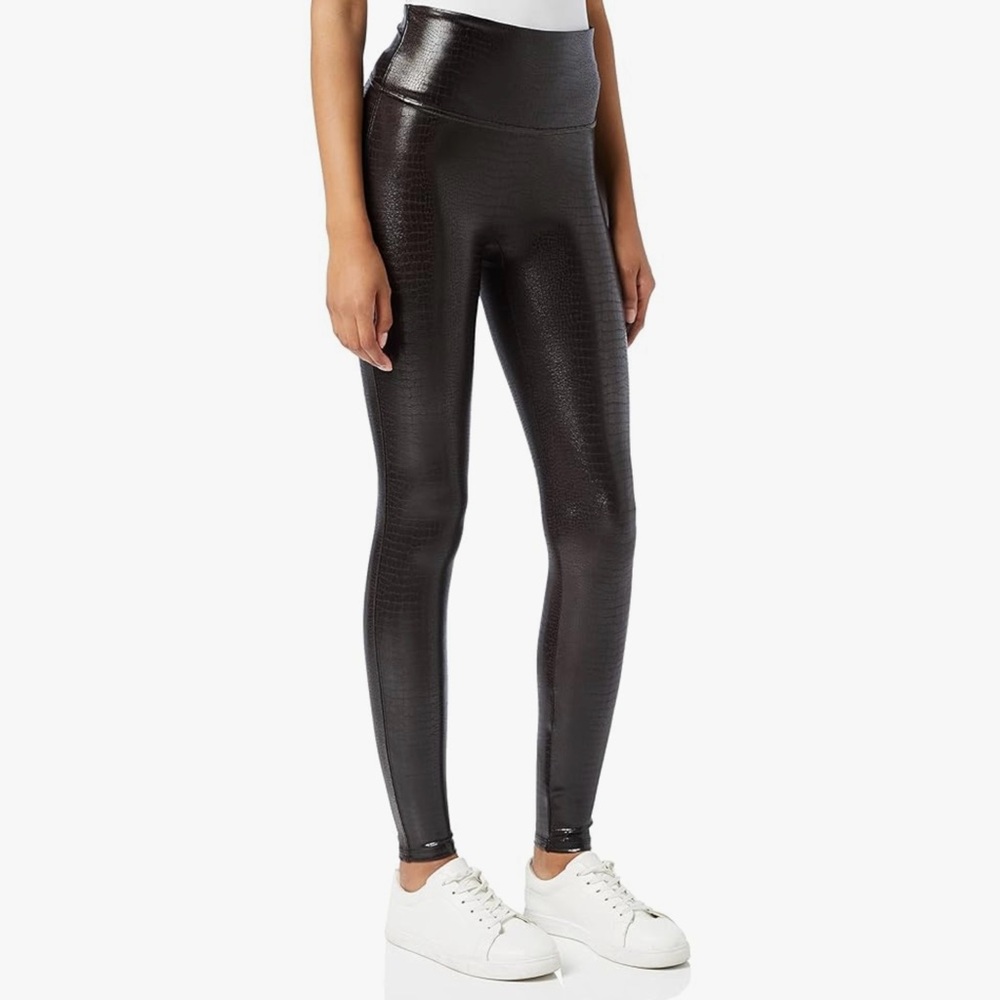 Brand New Spanx Croc Shine Faux Leather Leggings / New with Tags - Brown/Black
